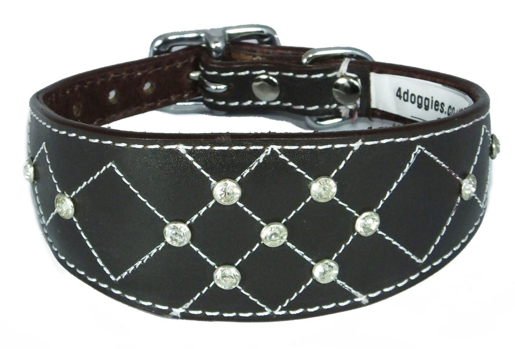 Brown Diamante Diamond Stitch Design Leather Whippet Collar Greyhound Collar Sight hound Dogs Collar
