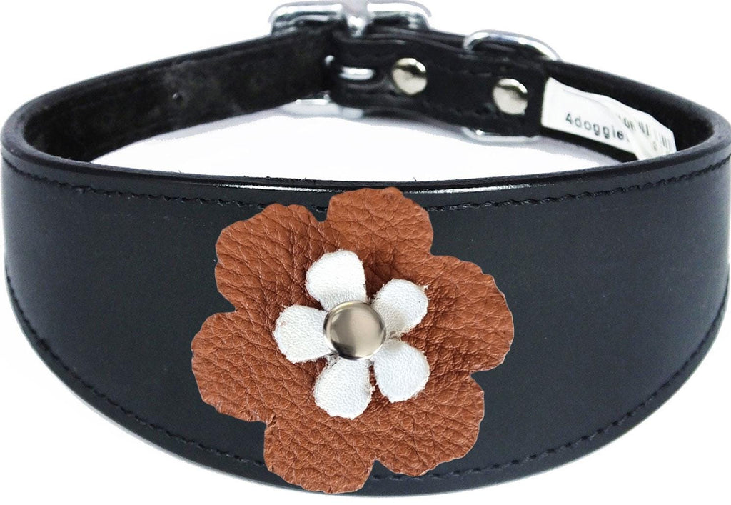 Sighthound Whippet Greyhound Lurcher Decorative Flower Design Leather Collar FD3-7