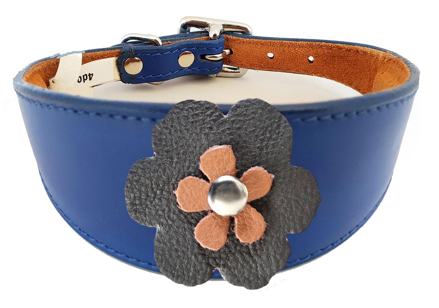 Leather Collar For Sighthound Whippet Greyhound Lurcher Decorative Flower Design FD1-3