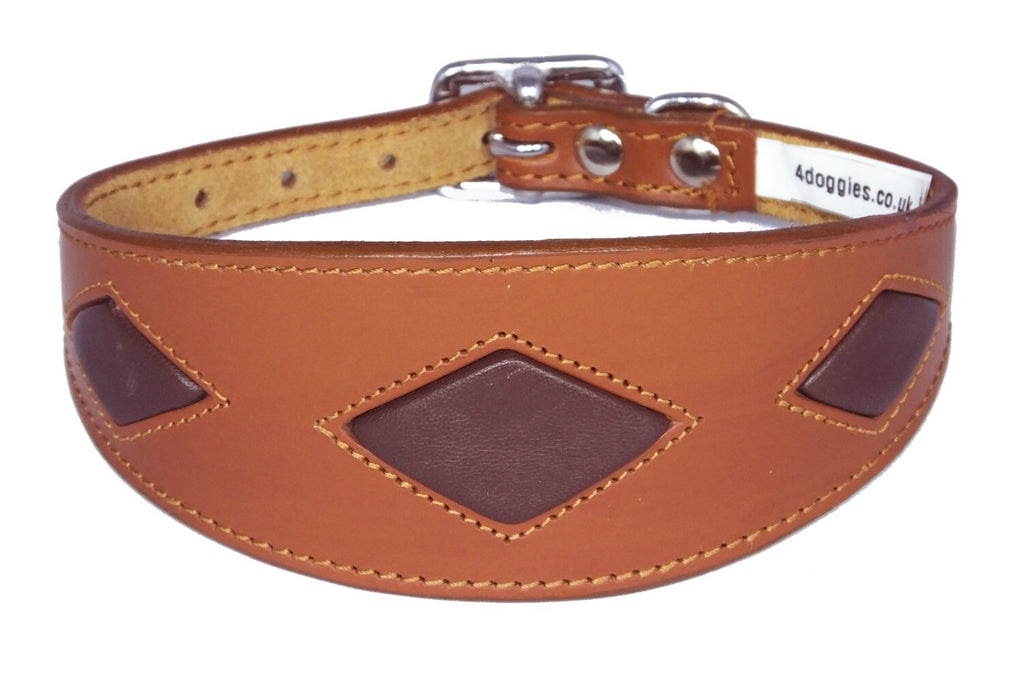 Tan Leather Whippet Collar Greyhound Collar With Brown Diamond Shape Design
