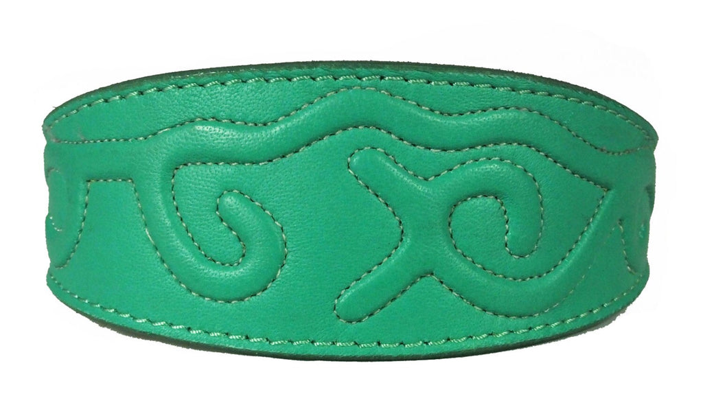 Green Leather Whippet Collar Greyhound Collar With Embossed Stitch Design