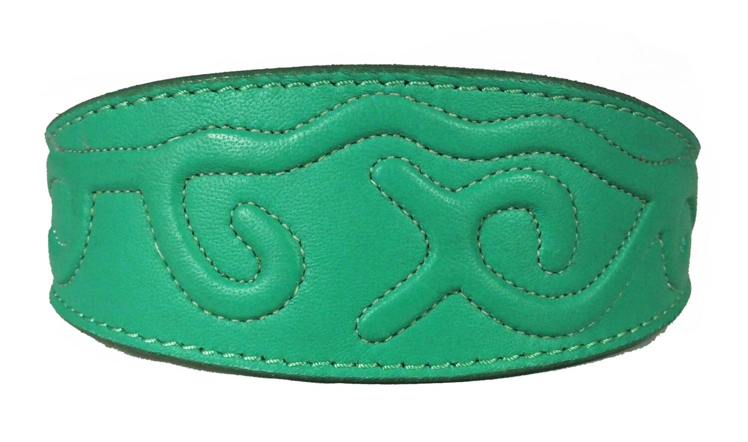 Green Leather Whippet Collar Greyhound Collar With Embossed Stitch Design