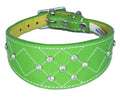 Green Diamante Diamond Stitch Design Leather Whippet Collar Greyhound Collar Sight hound Dogs Collar