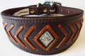 Brown Fish Bone Stitch Leather Whippet Collar Greyhound Collar Dog Collars Galgo