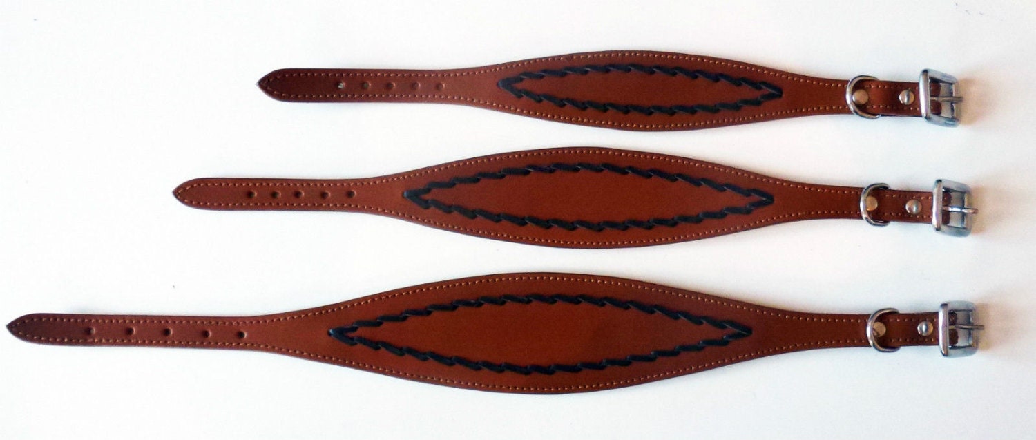 Tan Oval Stitch Leather Whippet Collar Greyhound Collar lévriers galgo Dog