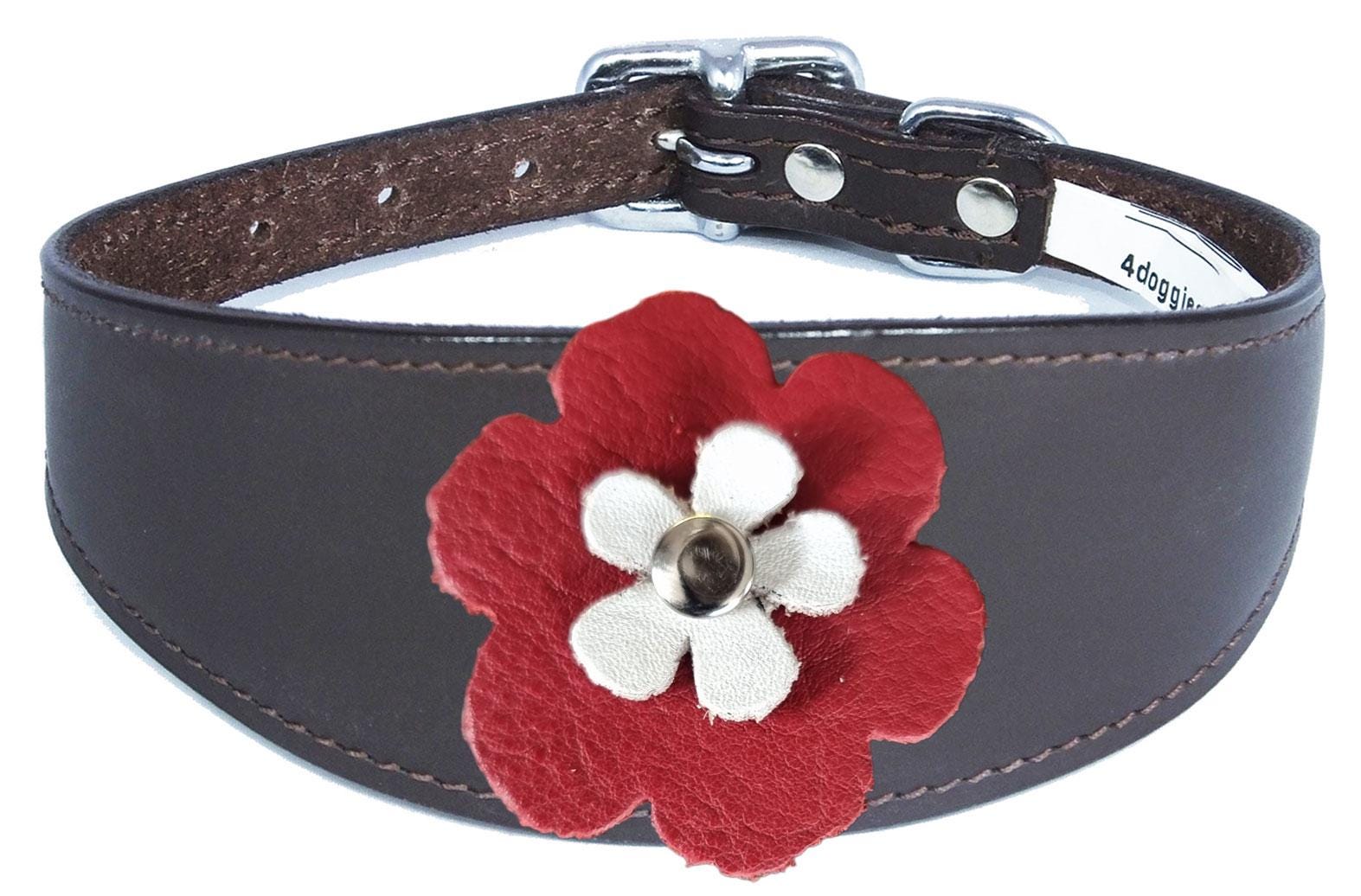 Greyhound Sighthound Whippet Lurcher Decorative Flower Design Leather Collar FD4-7