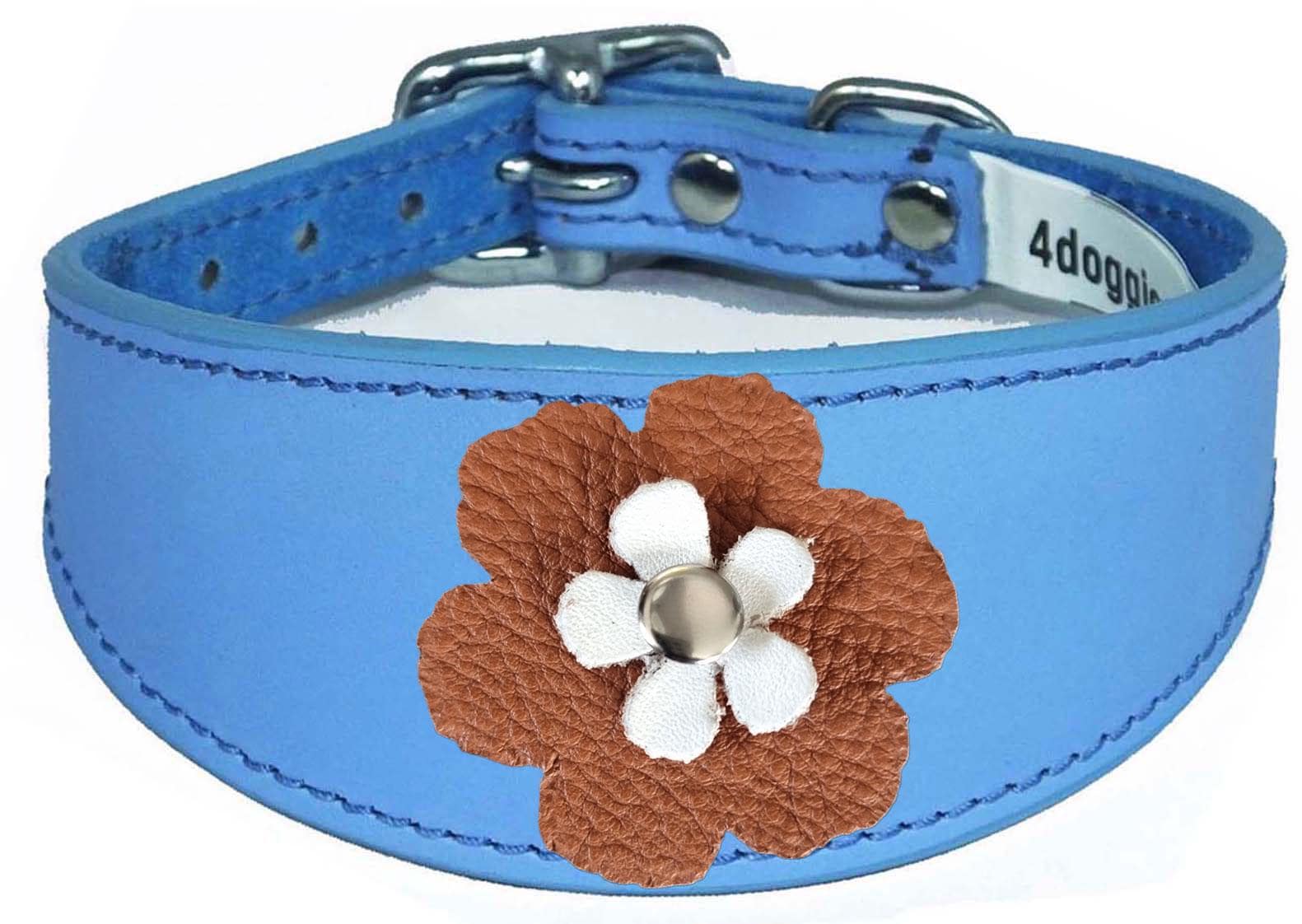 Sighthound Whippet Greyhound Lurcher Decorative Flower Design Leather Collar FD3-7