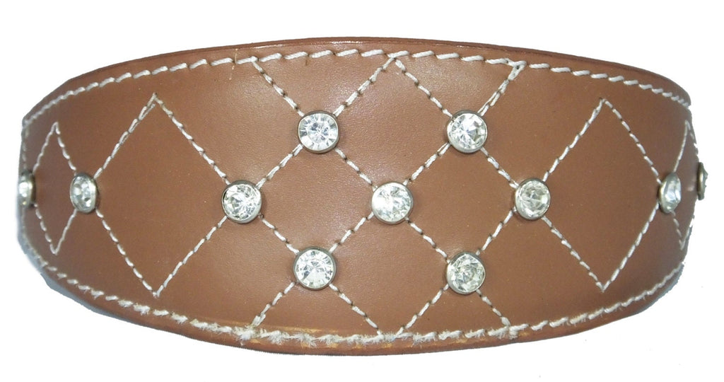 Tan Diamante Diamond Stitch Design Leather Whippet Collar Greyhound Collar Sight hound Dogs Collar