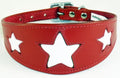 Red Leather Whippet Collar Greyhound Collar With White Star Design Sighthound Dogs