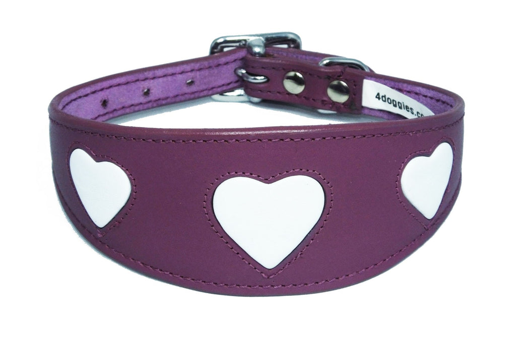 Leather Purple With White Heart  Design Whippet Collar Greyhound Collar  Sighthound Collar