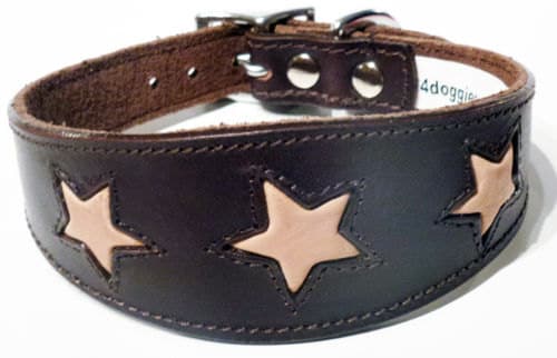 Brown Leather Whippet Collar Greyhound Collar With Tan Star Design Sighthound Dogs