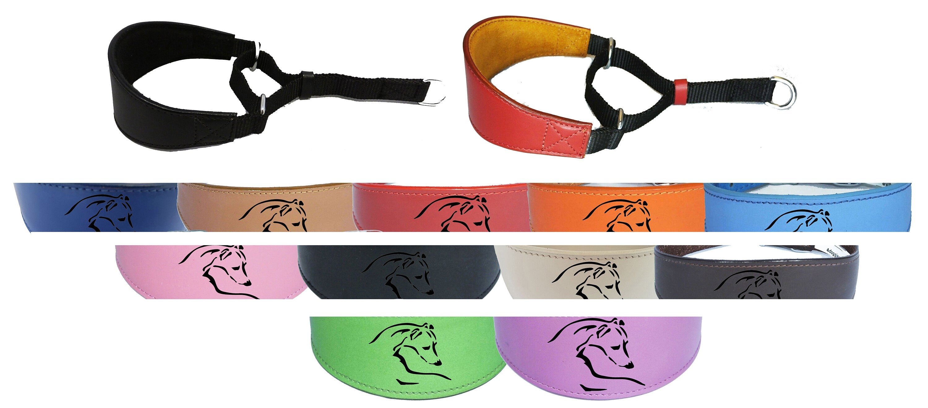 Greyhound Whippet Leather Dog Collar Padded Suede Backing Hound Martingale D12