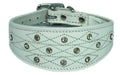 White Diamante Stud and Stich Design Leather Collar For Whippet Greyhound Lurcher