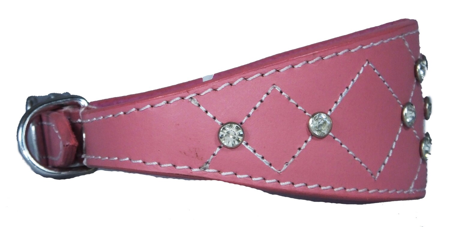 Pink Diamante Diamond Stitch Design Leather Whippet Collar Greyhound Collar Sight hound Dogs Collar