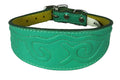 Green Leather Whippet Collar Greyhound Collar With Embossed Stitch Design