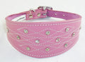 Pink Diamante Stud and Stich Design Leather Collar For Whippet Greyhound Lurcher