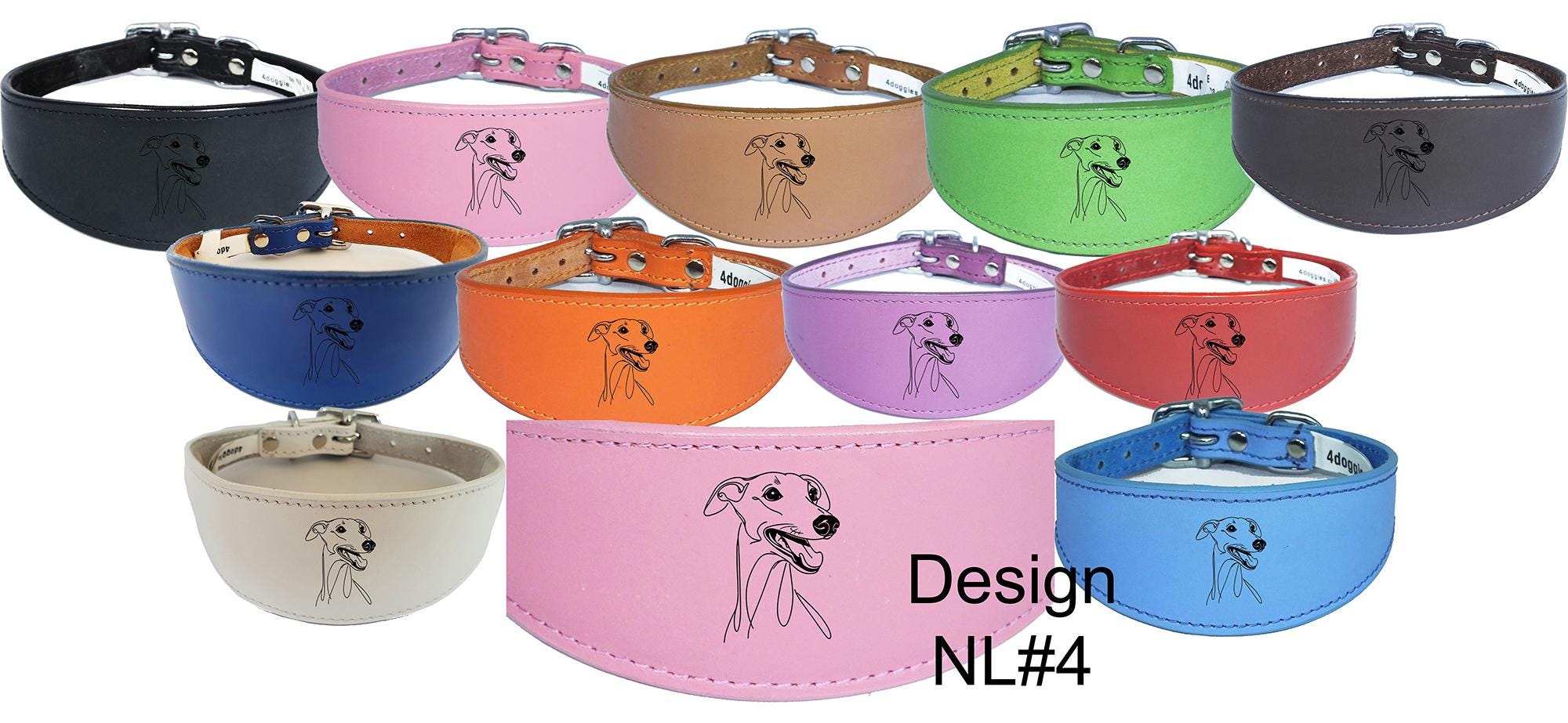 Leather Sighthound Greyhound Whippet Dog Collar with Padded Backing NL 4