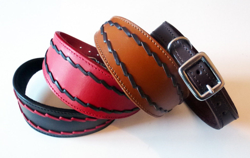 Brown Oval Stitch Leather Whippet Collar Greyhound Collar lévriers galgo Dog