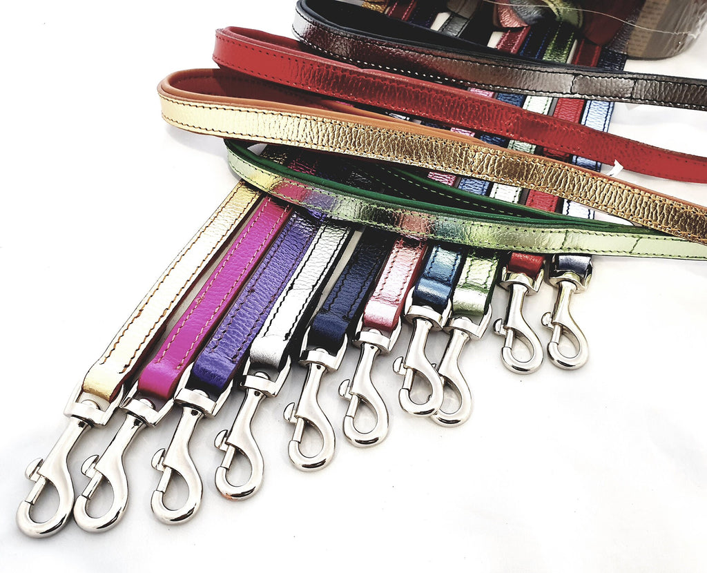 Leather Foil Dog Leads Leashes 100 cm Long 1 cm Wide, Long Dog Lead