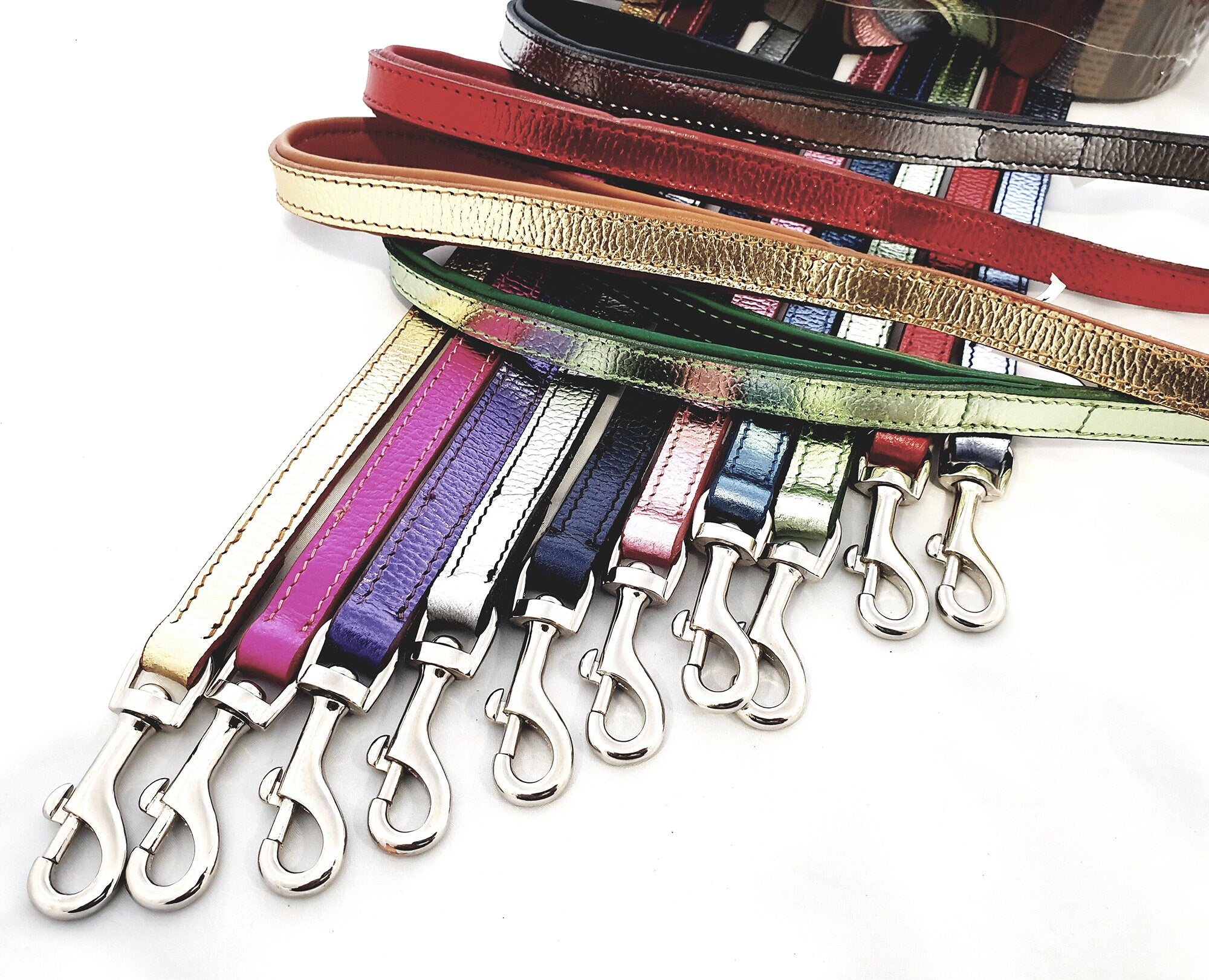 Leather Foil Dog Leads Leashes 100 cm Long 1 cm Wide, Long Dog Lead