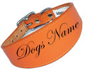 Orange Laser Engraved Personalised Name Dog Collar Leather Dog Collar For Whippets, Greyhounds