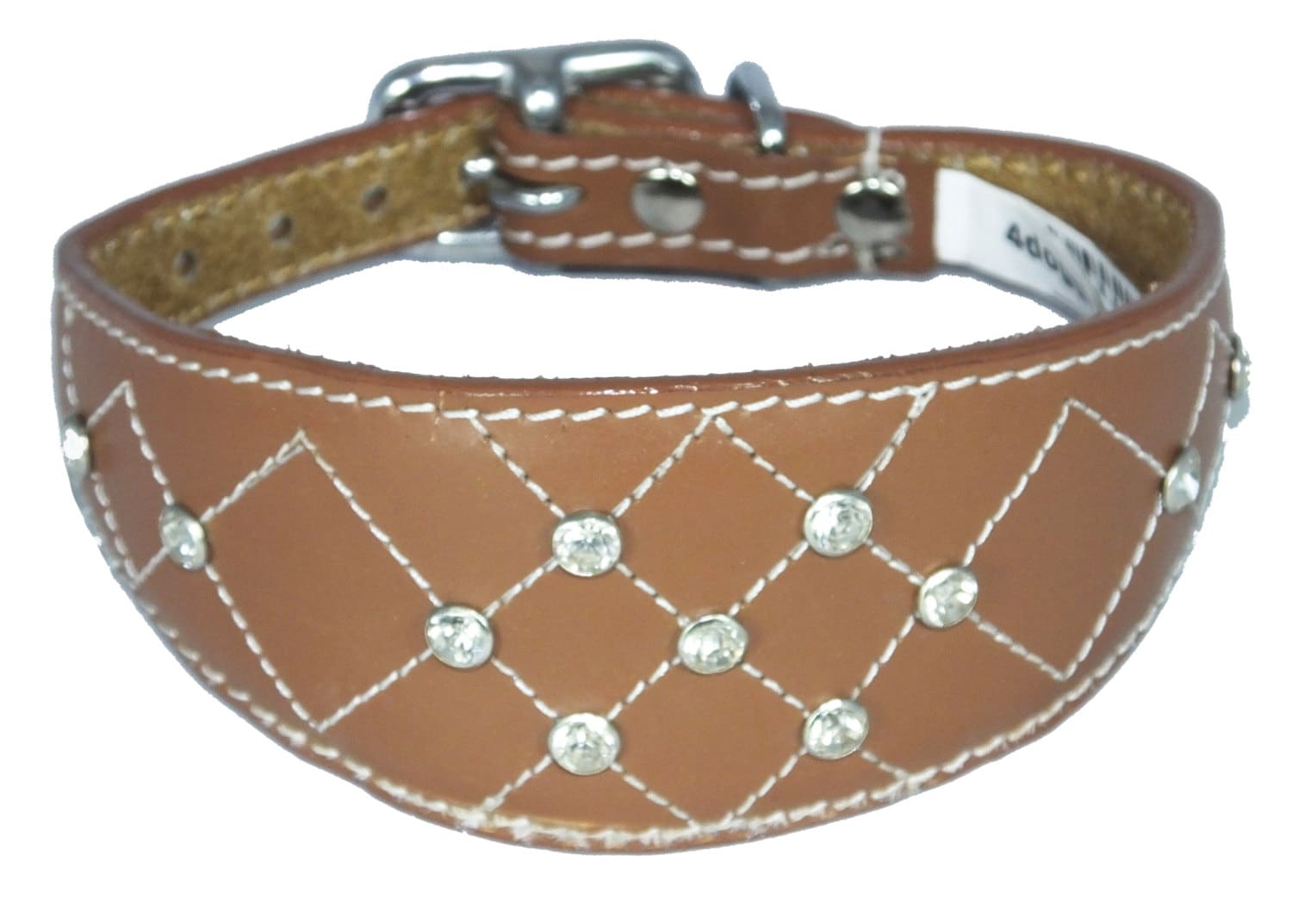 Tan Diamante Diamond Stitch Design Leather Whippet Collar Greyhound Collar Sight hound Dogs Collar