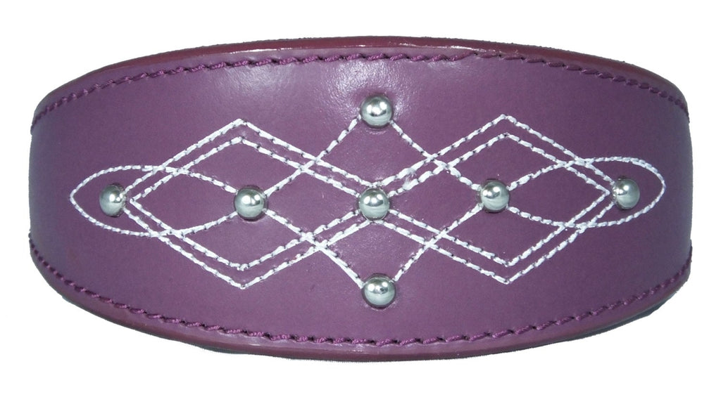 Purple Silver Stud Stitch Design Leather Whippet, Greyhound Collar Sighthound Dogs