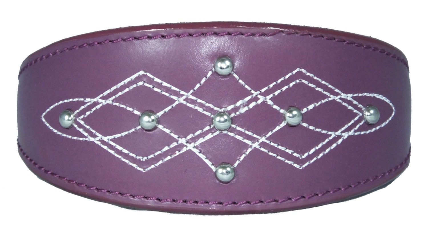 Purple Silver Stud Stitch Design Leather Whippet, Greyhound Collar Sighthound Dogs