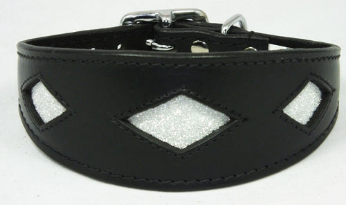 Black Leather Whippet Collar Greyhound Sparkle Glitter Diamond Dog Collar Galgo Hound