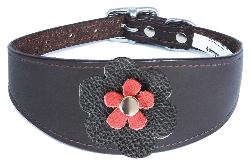 Whippet Greyhound Sighthound Lurcher Decorative Flower Design Leather Collar FD5-4