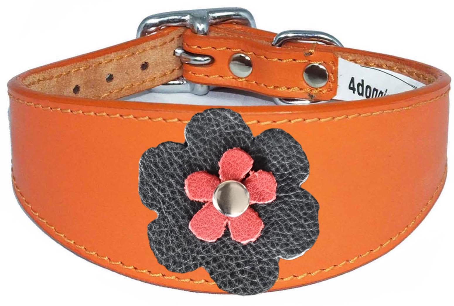Whippet Greyhound Sighthound Lurcher Decorative Flower Design Leather Collar FD5-4