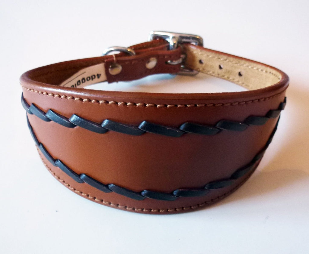 Tan Oval Stitch Leather Whippet Collar Greyhound Collar lévriers galgo Dog