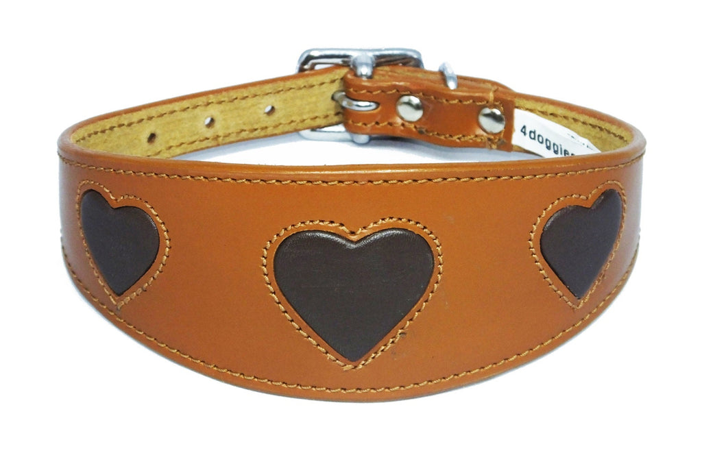 Tan Leather Whippet Collar Greyhound Collar With Brown Heart  Design Sighthound Dogs