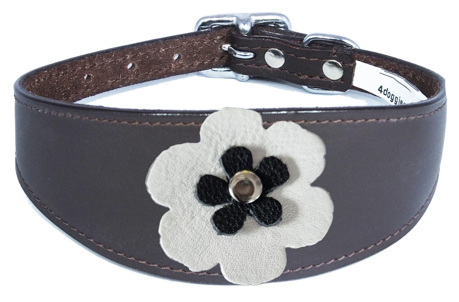 Whippet Greyhound Sighthound Lurcher Decorative Flower Design Leather Collar FD7-5