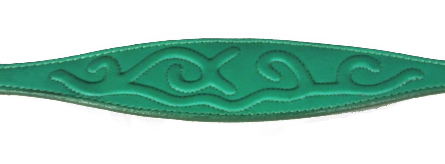 Green Leather Whippet Collar Greyhound Collar With Embossed Stitch Design