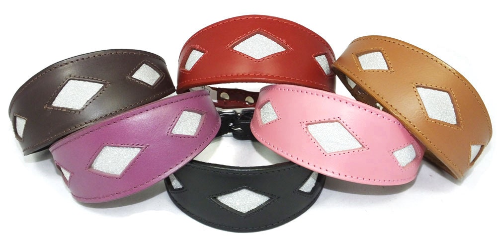 Brown Leather Whippet Collar Greyhound Sparkle Glitter Diamond Dog Collar Galgo Hound
