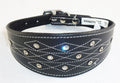 Black Diamante Stud and Stich Design Leather Collar For Whippet Greyhound Lurcher