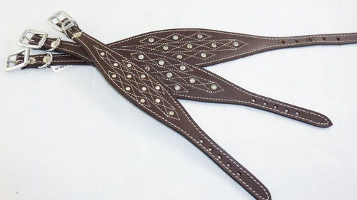 Brown Diamante Stud and Stich Design Leather Collar For Whippet Greyhound Lurcher