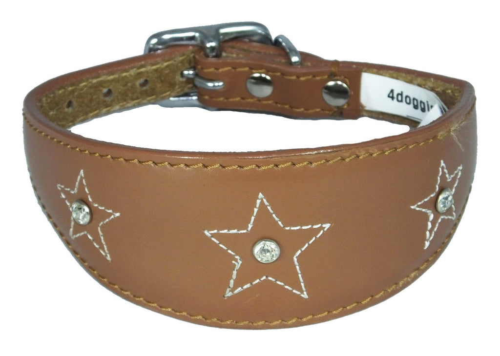 Tan Star Diamante Stitch Design Leather Whippet Collar Greyhound Collar Sight hound Dogs Collar