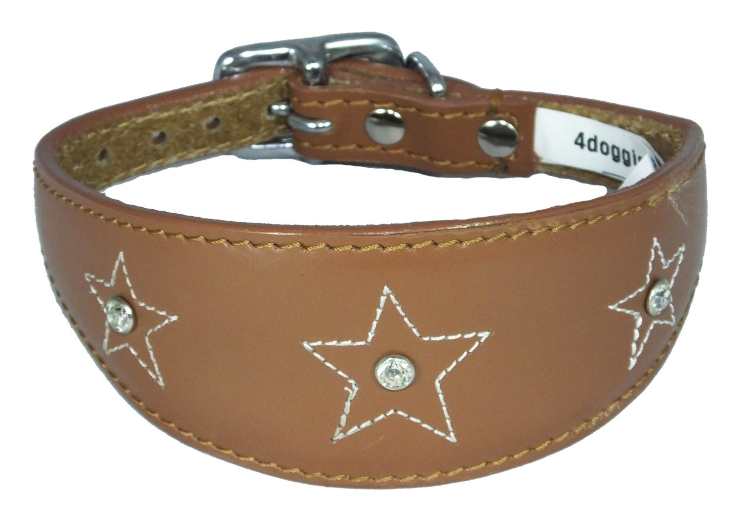 Tan Star Diamante Stitch Design Leather Whippet Collar Greyhound Collar Sight hound Dogs Collar
