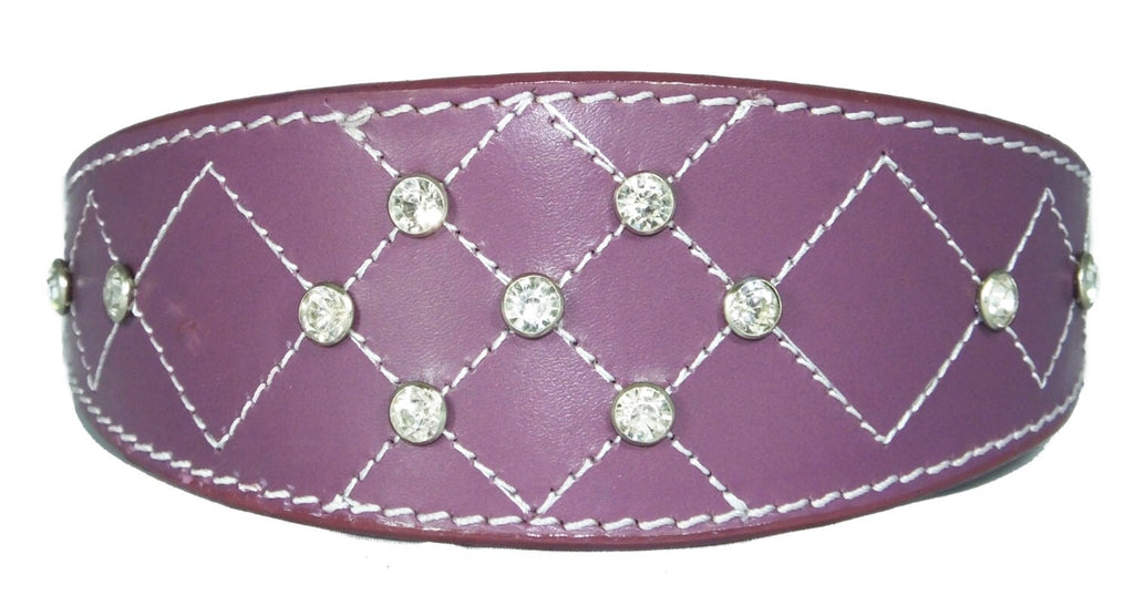 Purple Diamante Diamond Stitch Design Leather Whippet Collar Greyhound Collar Sight hound Dogs Collar