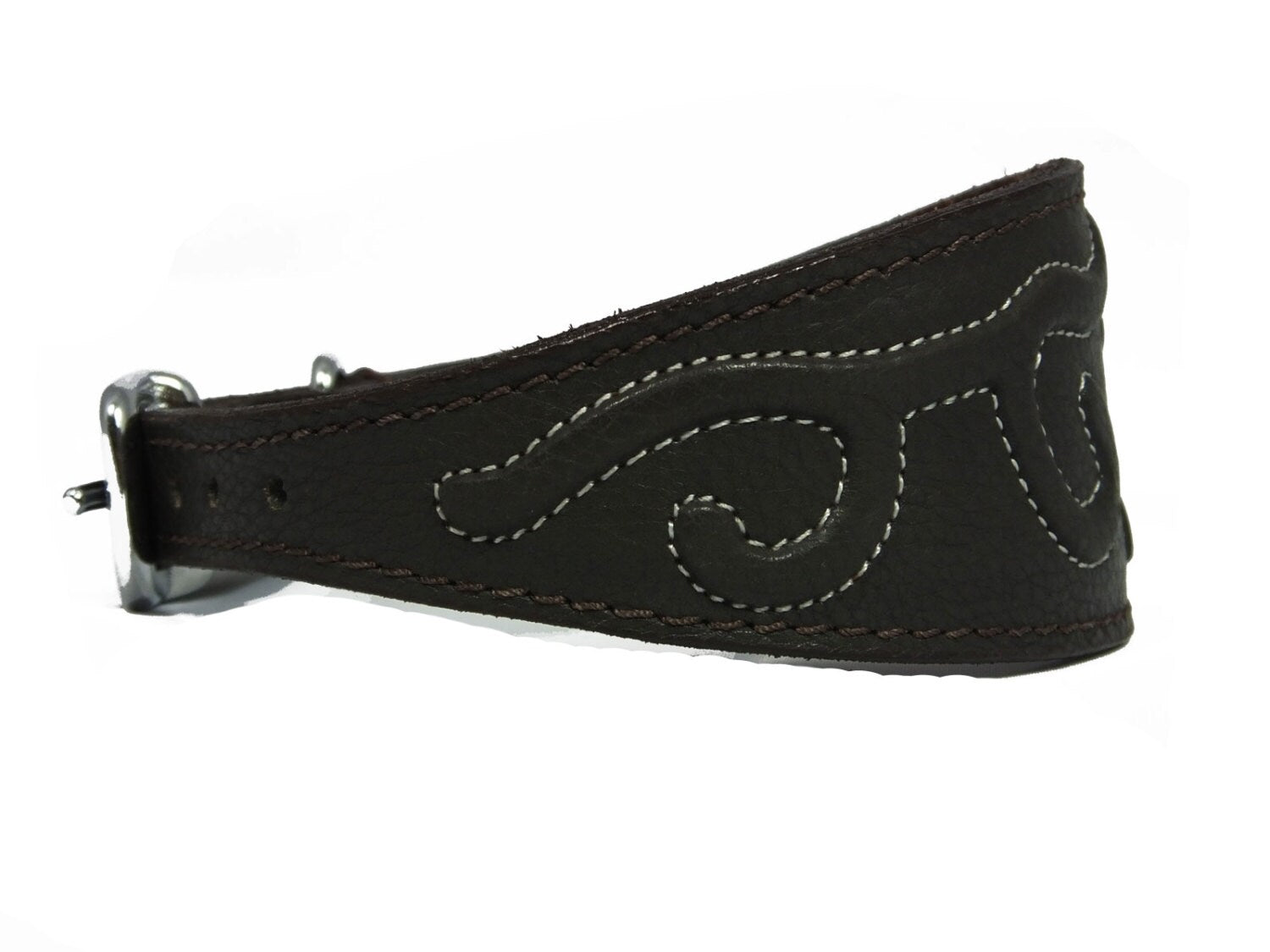 Brown Leather Whippet Collar Greyhound Collar With Embossed Stitch Design