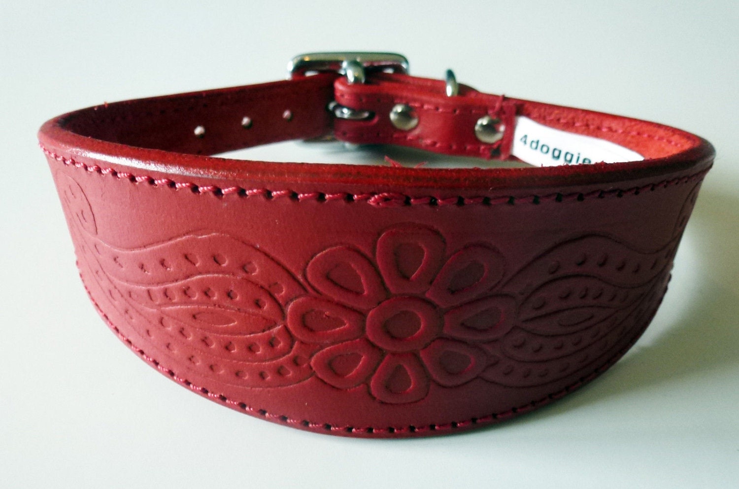 Red Paisley Embossed Leather Whippet Collar Greyhound Collar Dog Collars Galgo