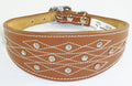 Tan Diamante Stud and Stich Design Leather Collar For Whippet Greyhound Lurcher