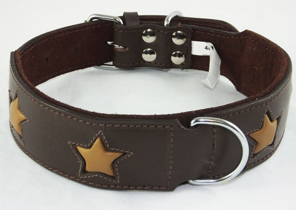 Leather Padded collar Staffordshire Bull Terrier Dog Collar Padded Dog Collars Staffy Bulldog Stars