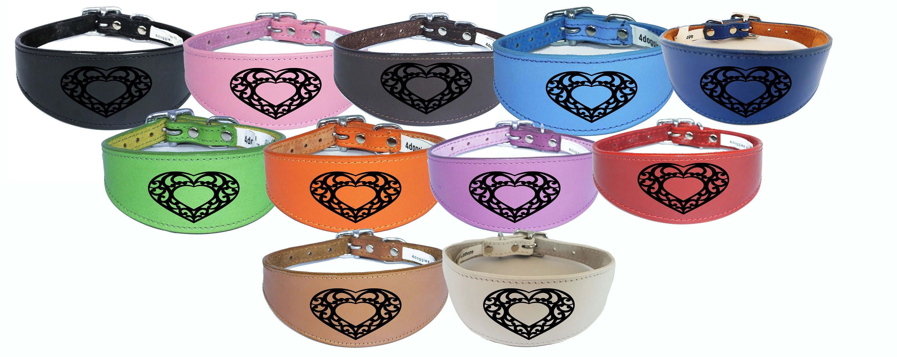 Dog Collar Leather Greyhound Collar Whippet Collar Padded Backing Laser Engraved D11