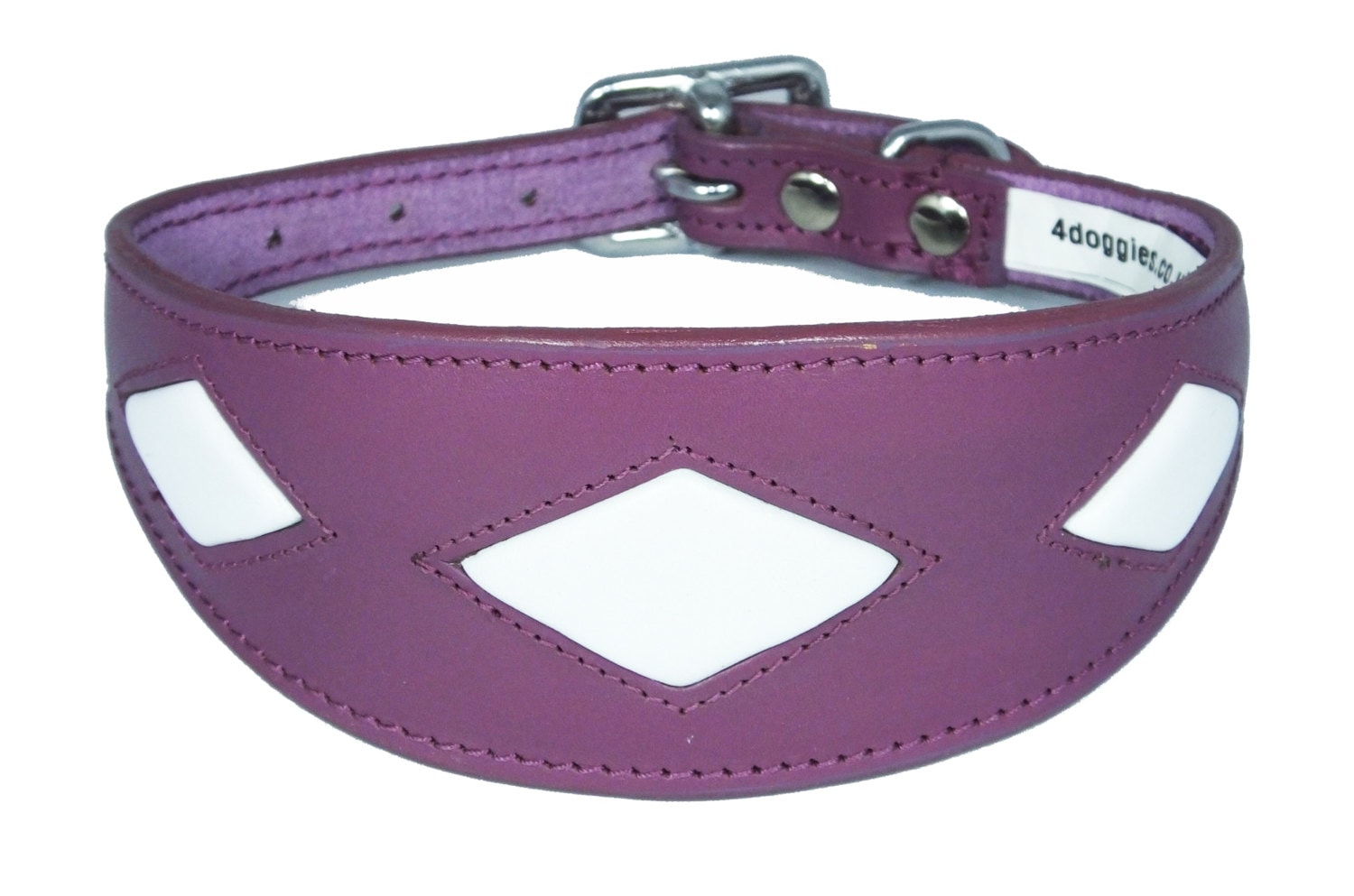 Purple Leather Whippet Collar Greyhound Collar With White Diamond Shape Design