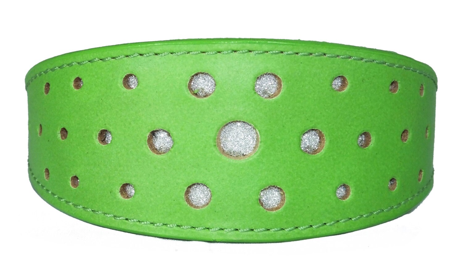 Green Circle Glitter Design Leather Whippet Collar Greyhound Collar Sight hound Dogs Collar