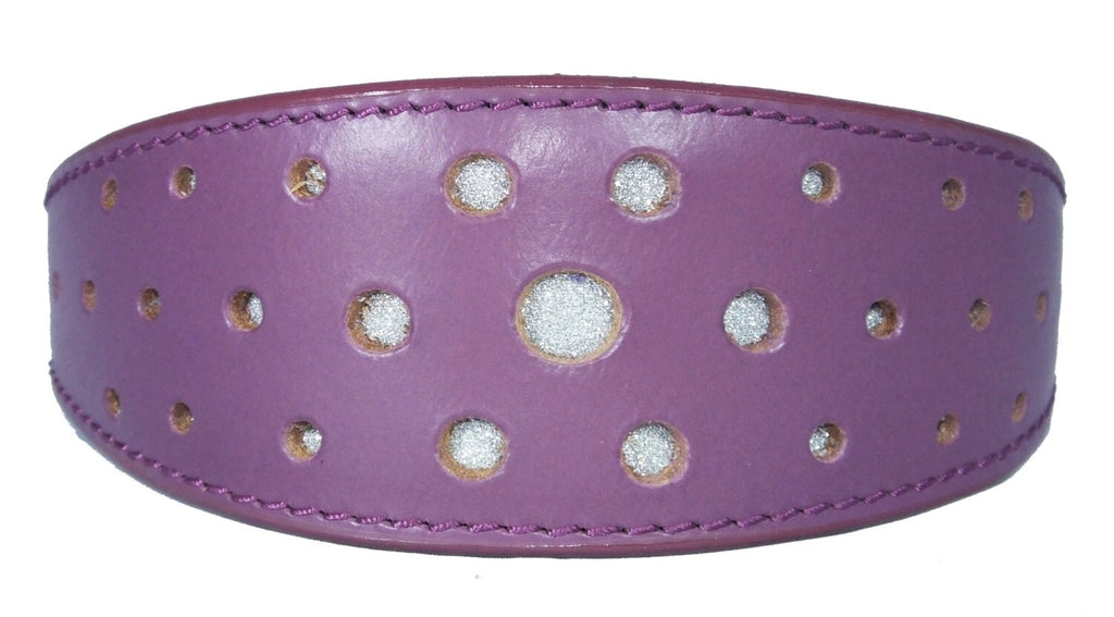 Purple Circle Glitter Design Leather Whippet Collar Greyhound Collar Sight hound Dogs Collar