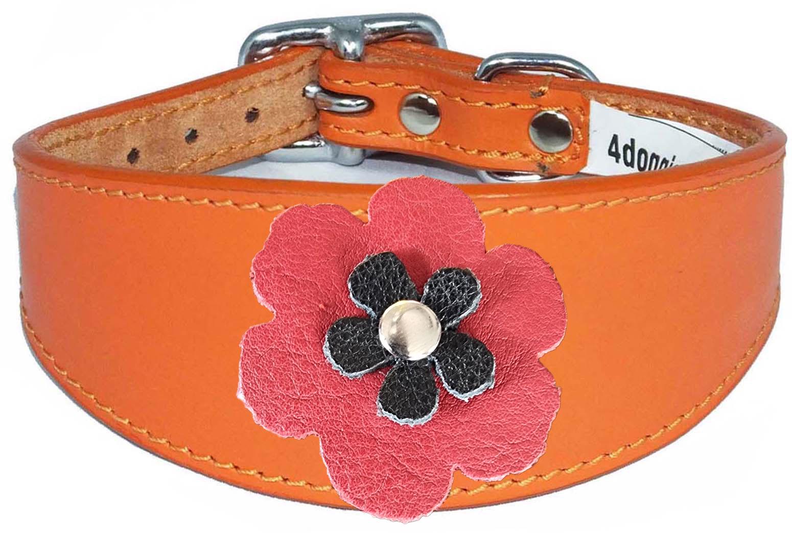 Greyhound Sighthound Whippet Lurcher Decorative Flower Design Leather Collar FD4-5